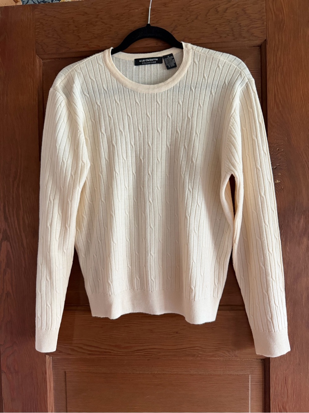 Vintage Liz Claiborne Collection Cream Cable-Knit Sweater 100% Wool Size M